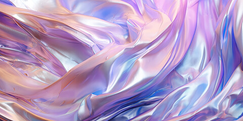 Obraz premium Close up of iridescent fabric texture with a smooth, flowing, gradient color scheme.