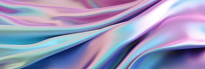Fototapeta premium A close-up image of iridescent fabric that creates a holographic and colorful abstract background.