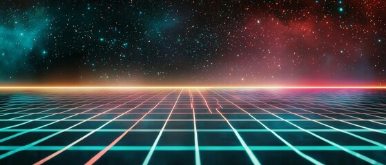 Techno grid overlay with neon accents and structured lines, background, Generative AI
