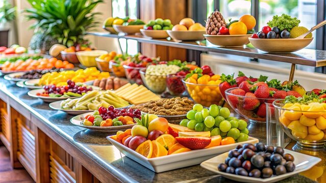 Fresh fruit displayed beautifully on a hotel breakfast buffet catering spread