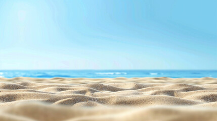 Serene beach scene with sand, sea, and a clear blue sky