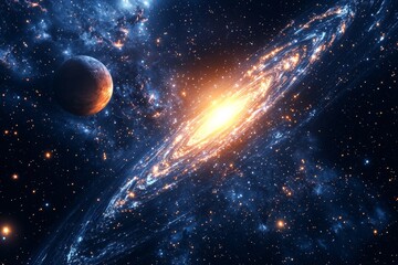 Obraz premium Space cosmic illustration with planets scene created with Generative AI