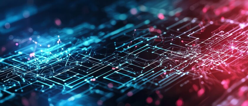 Techno grid with circuit-like connections and bright highlights, background, Generative AI 