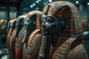 Fototapeta premium Ancient Egyptian statues displayed in a museum setting