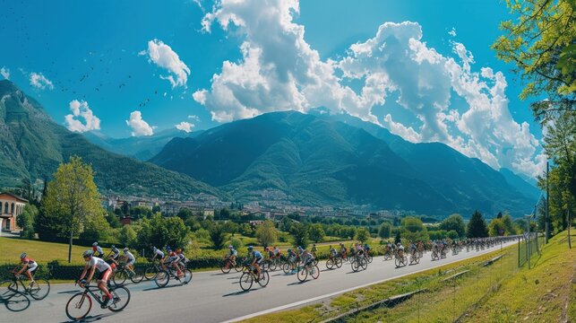 Panoramic view of a cycling marathon for charity