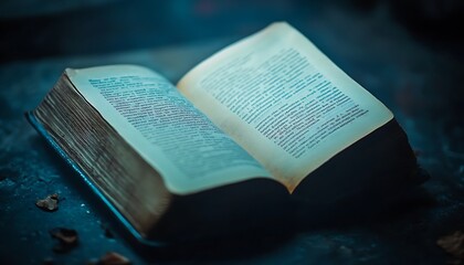 Fototapeta premium Open Book with Shadows Creating Illusion of Hidden Words in Abstract Background