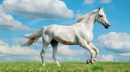 White Horse Running in Field