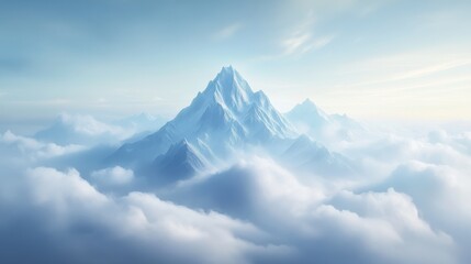 A mountain range covered in clouds with a blue sky in the background