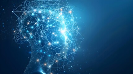 Science of the mind. Digital network connecting human intelligence. Blue abstract background