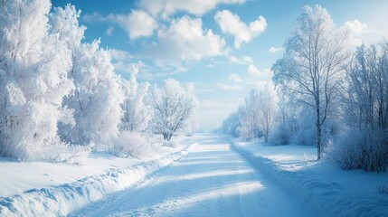 Obraz premium A stunning real-life image of winter's serene beauty, showcasing snow-covered landscapes, frosted trees, and the tranquil stillness of the season 