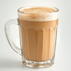 a glass of teh tarik, milk tea with foam