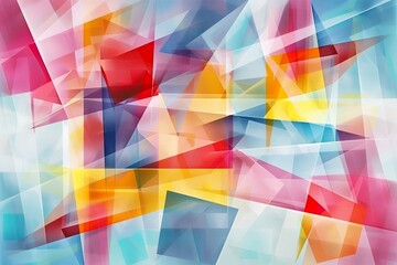 A vibrant abstract composition featuring geometric shapes and a blend of colors.