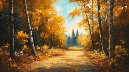 Obraz premium A captivating real-life snapshot of autumn's charm, featuring a picturesque scene of vibrant foliage, fallen leaves, and the warm glow of the season's natural beauty