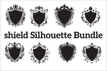 Abstract coat of arms shield Vector Silhouette. Vintage shield Vector Bundle Silhouette. Shield Vector Silhouette Bundle.