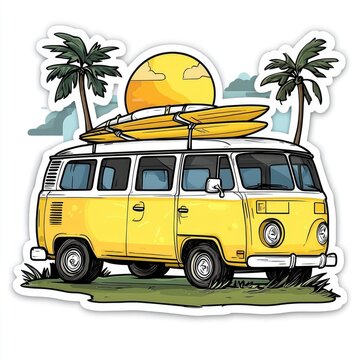 recommend clip art: Vintage Surf Van with Palm Trees and Sunset