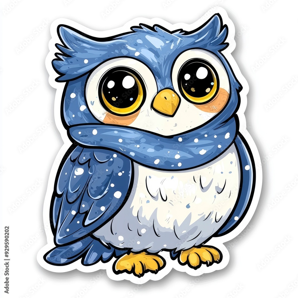 Canvas Prints cute cartoon owl wearing a blue scarf with snowflakes