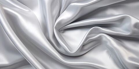 Obraz premium Close-up image of a silver satin fabric with soft, flowing folds, creating a luxurious and elegant texture