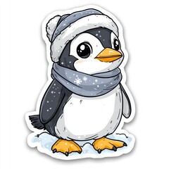 Obraz premium Cute Penguin Wearing Winter Hat and Scarf