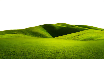 A large, grassy hillside with a clear blue sky on transparent background