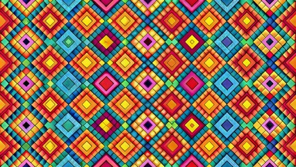 Vibrant retro-style digital design featuring repeating squares in bright colors, reminiscent of classic video games, perfect for backgrounds and textures in modern designs.