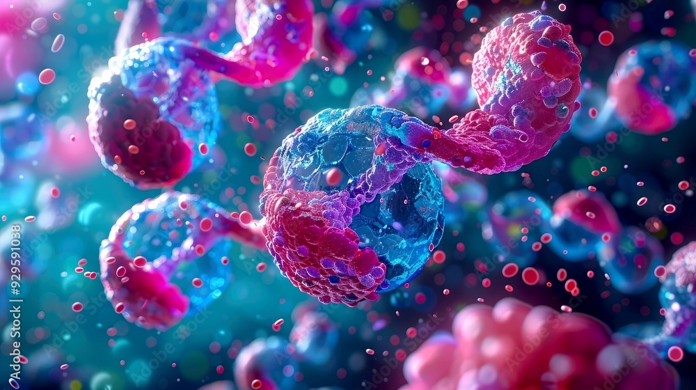 Poster microscopic view of vibrant cells with a complex structure