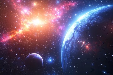 Space cosmic illustration with planets scene created with Generative AI