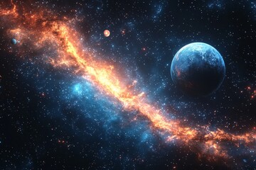 Naklejka premium Space cosmic illustration with planets scene created with Generative AI