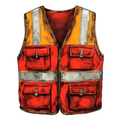 Fototapeta premium Vibrant and Protective Construction Site Safety Vest with Pockets and Reflective Stripes