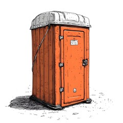 Rugged Portable Toilet at Construction Site Stands Weathered and Abandoned