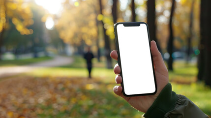 Blank Phone Screen in Autumn Park