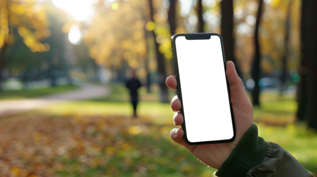 Blank Phone Screen in Autumn Park