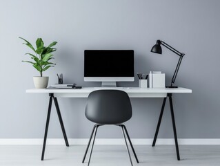 Home Office Mockup with Desk, Chair, and Monitor