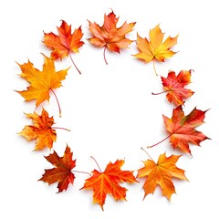 Round autumnal leaves frame isolated