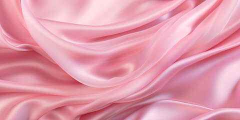 Obraz premium Close-up shot of pink satin fabric, showcasing its smooth texture, silky drapes, and subtle shine.