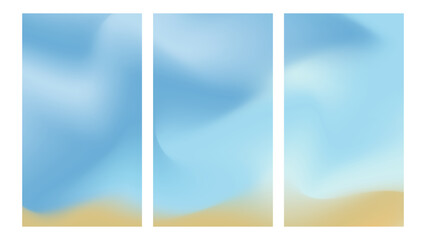 Fototapeta premium Summer beach colors gradient background. Soft blue sky colored with cloud texture. Design for vertical background banner or social media.
