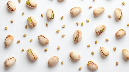 Pattern of pistachios isolated on a white background 