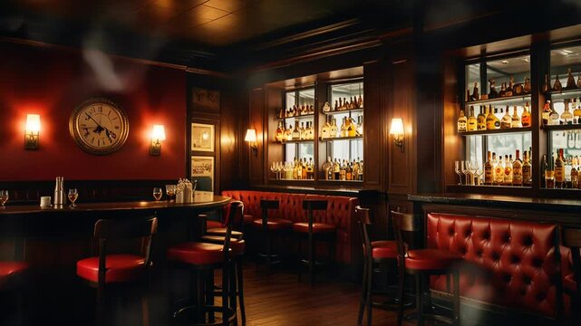 bar interior with classic and vintage style, smooth looping video 4K animation