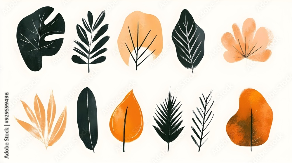 Wall mural leaf brushstroke shapes