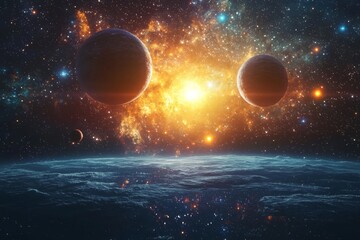 Obraz premium Space cosmic illustration with planets scene created with Generative AI