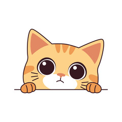 Cute Curious Orange Cat Kitten Cartoon Character Hiding while Peeking