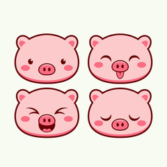 CUTE PIG EMOTICON BUNDLING VECTOR ILLUSTRATION