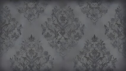 Dark grey damask pattern background with grunge texture, vintage gothic design for wallpaper or cover background. Elegant floral ornament in gothic style for design, generative ai