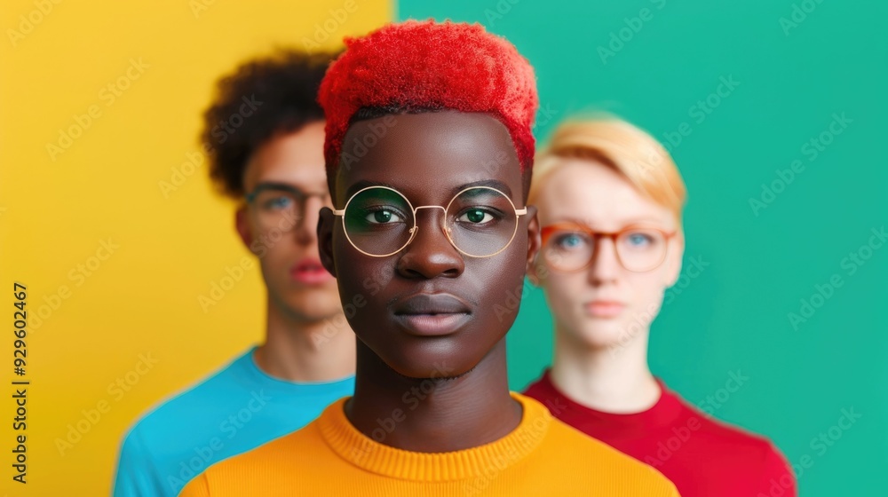 Poster diverse group of friends from different ethnicities and backgrounds celebrating together in a vibran