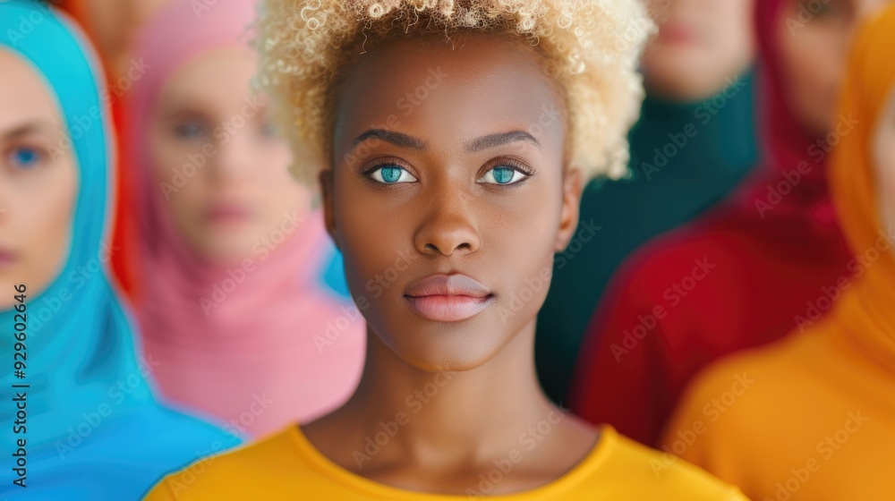 Poster diverse group of people from different ethnic backgrounds celebrating and interacting in a vibrant i
