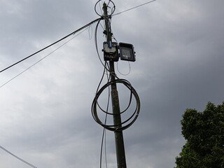 Opened cover of Outdoor Fiber Distribution Box - Fiber optic port close up. photo taken in malaysia