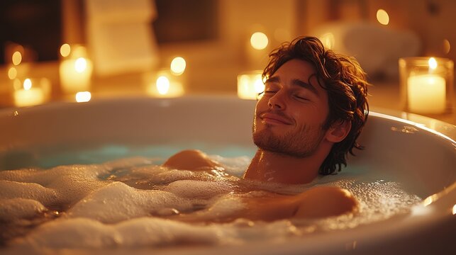 A man enjoying a relaxing bath in a luxurious bath 0405 water, woman, spa, pool, beauty, bath, jacuzzi, summer, relaxation, wet, swimming, fun, hot, beach, people, relaxing, relax, hot tub, sea, splas