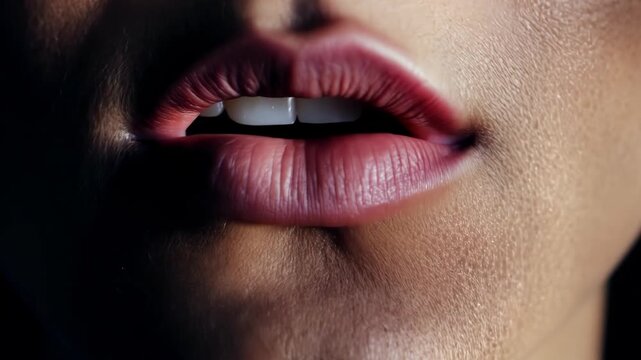 Vibrant close up of a woman's lips after makeup session, glossy and bold, adding glamour and enhancing natural beauty. Perfect for beauty and fashion inspiration