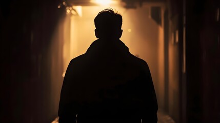 Silhouette of a man in a dark place