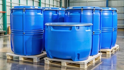 Blue cooler with plastic drums stored inside for industrial use
