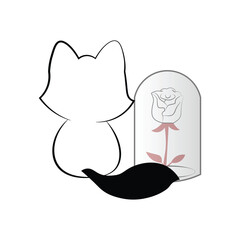 Vector cat with roses in a jar sitting